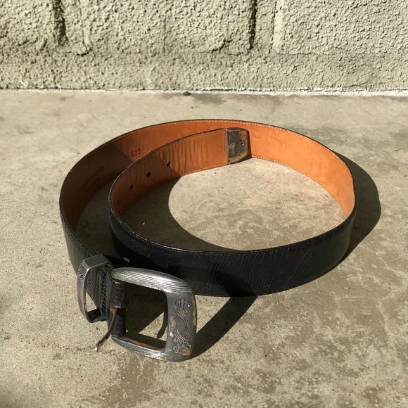 Black Embossed Leather Belt - Picture 1 of 3